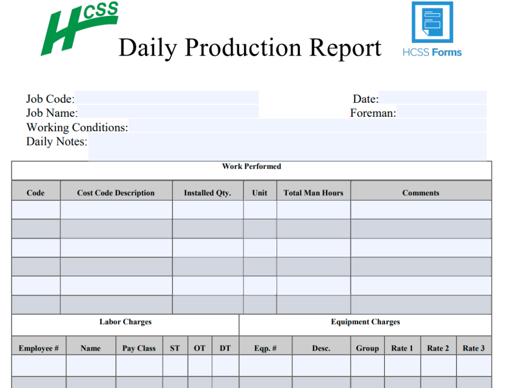 Daily Production Report Template for HCSS Forms  HCSS Success Intended For Production Status Report Template